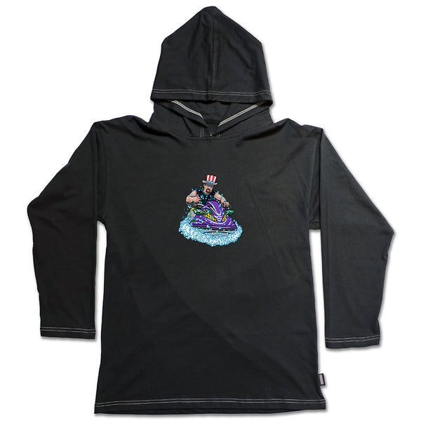 Jet Ski / Black / Long Sleeve Hooded T-Shirt