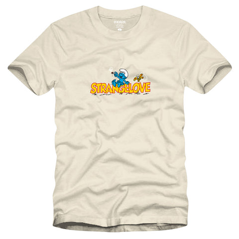 Strangelove Skateboards Blue Moon graphic t-shirt by Todd Bratrud in natural cream color