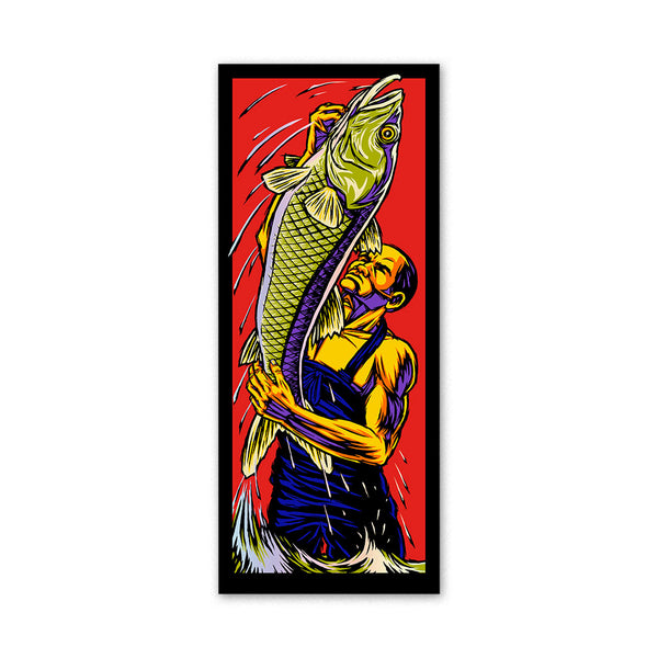 StrangeLove Skateboards Guest Model art print, Mike Frazier Fishing (on rainbow foil paper) by Sean Cliver.