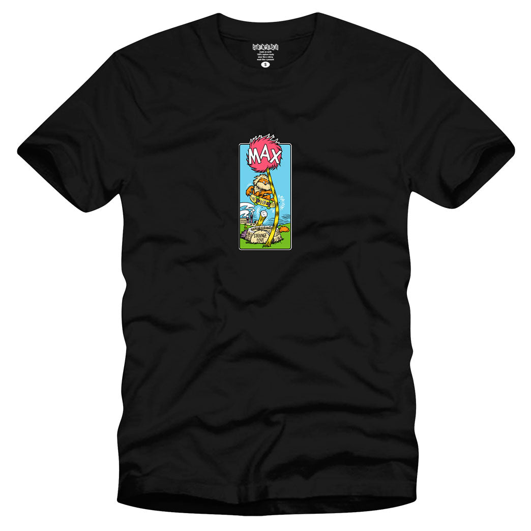 StrangeLove Skateboard Max Murphy Tree t-shirt, featuring pink tree on black tee. Graphic by Sean Cliver.