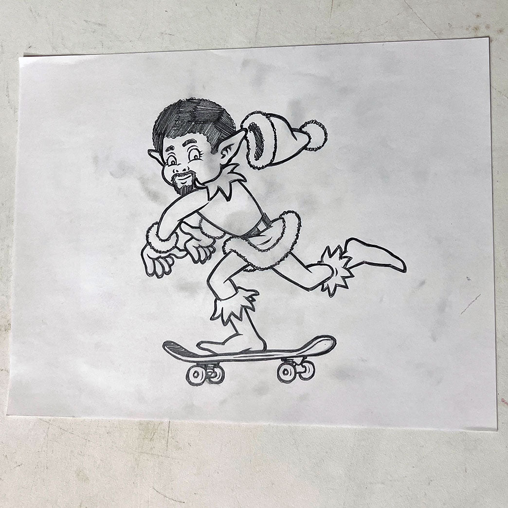 Sean Cliver / Original Art / Elf Push (Pencil) – StrangeLove Skateboards