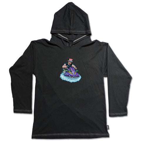 Jet Ski / Black / Long Sleeve Hooded T-Shirt